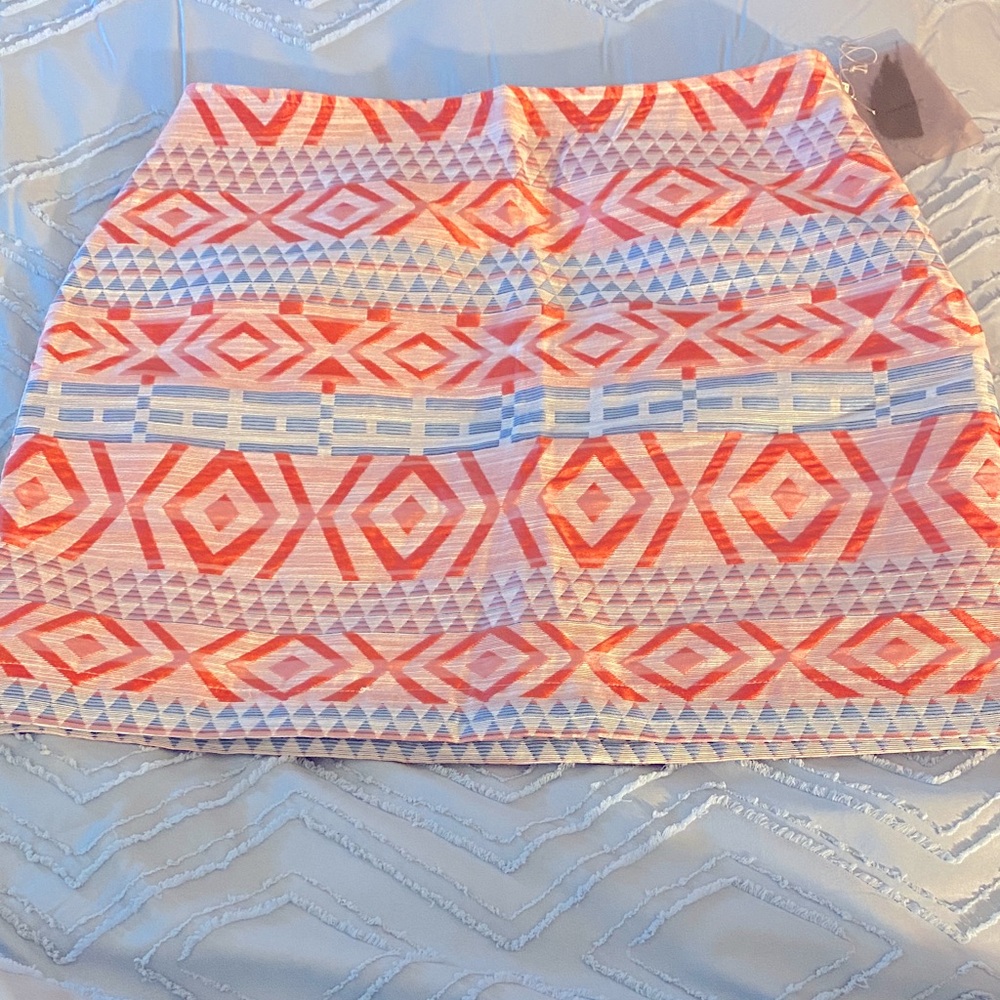 Forever 21 Orange, White and Light Blue Geometric Pattern Skirt Size XS